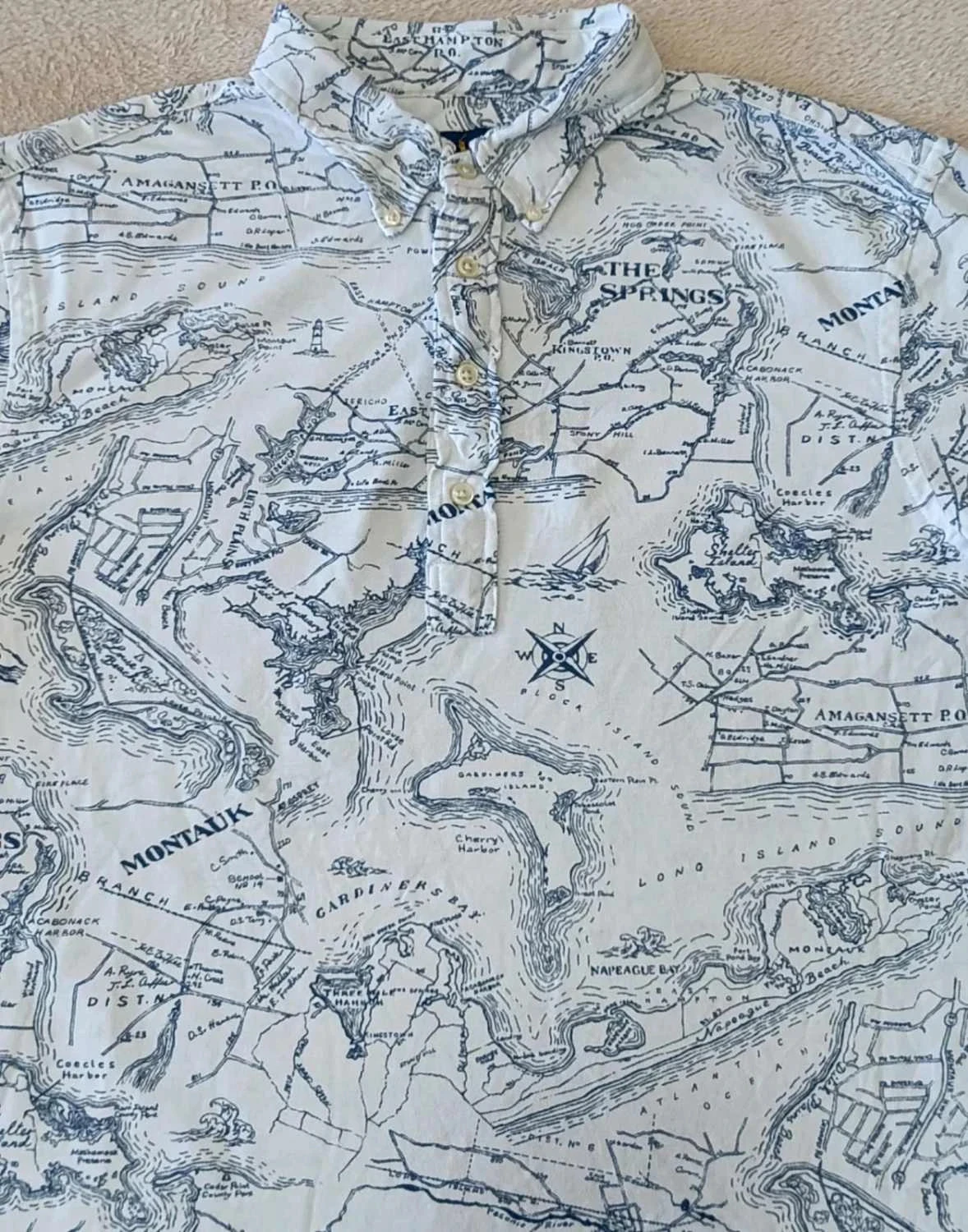 Polo Ralph Lauren white knit oxford Topographie blue Size XL – photo 4
